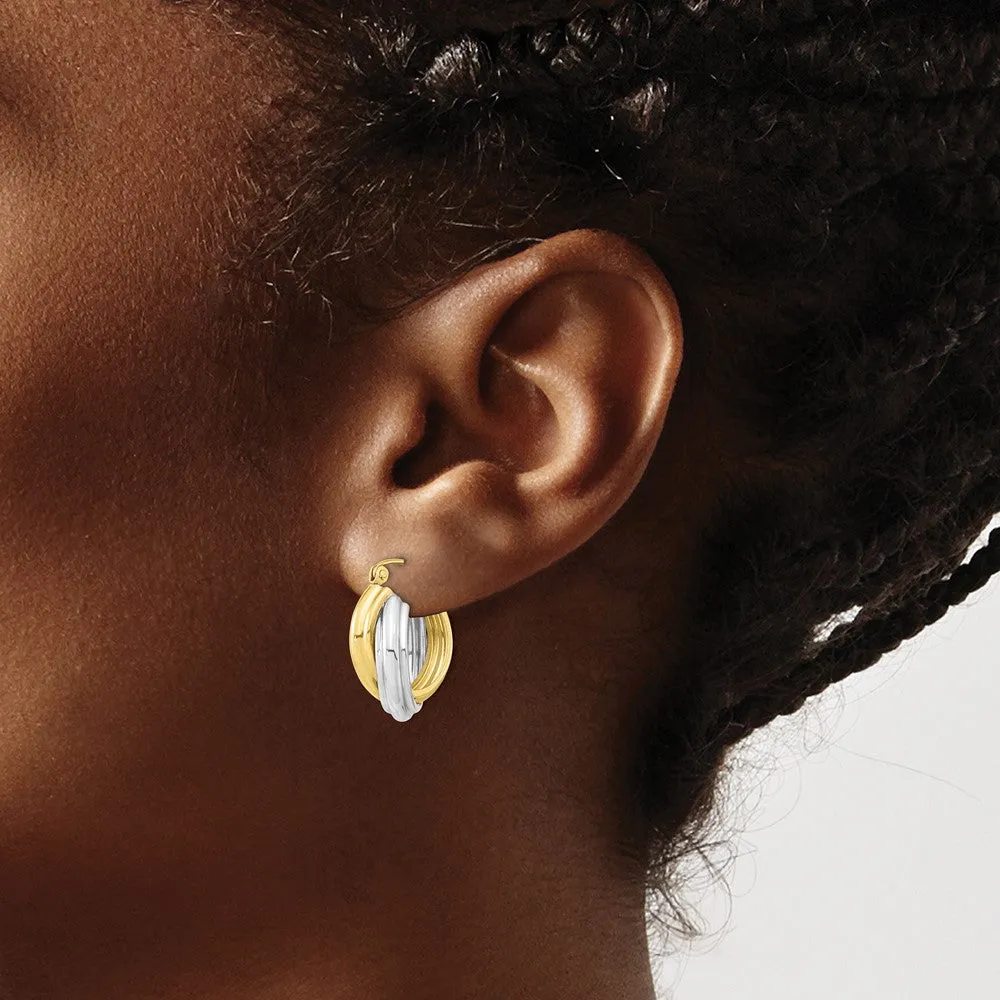 10k Two-tone Polished Double Hoop Earrings-10ER286