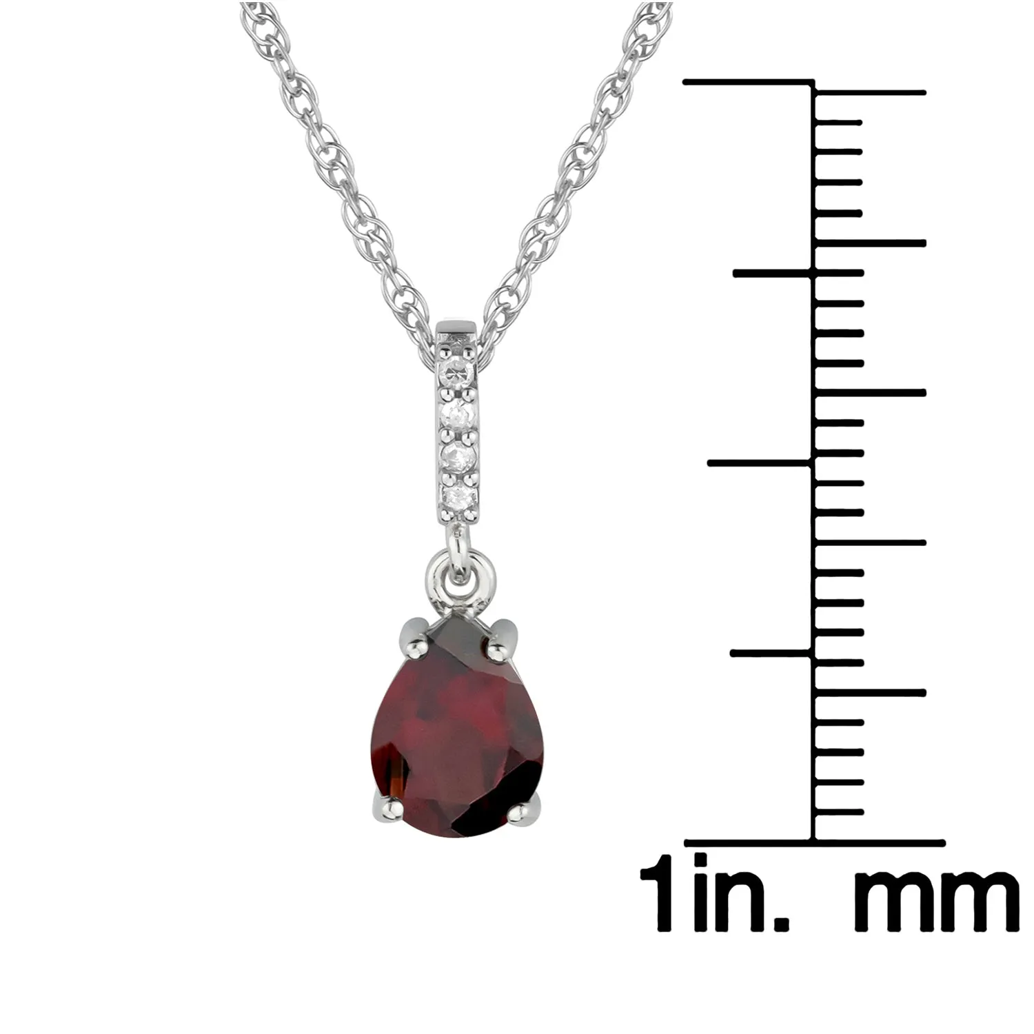 10k White Gold Genuine Pear-Shape Garnet and Diamond Drop Pendant Necklace