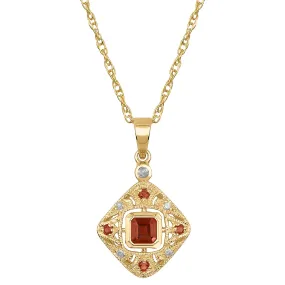 10k Yellow Gold Vintage Style Garnet and Diamond Pendant Necklace