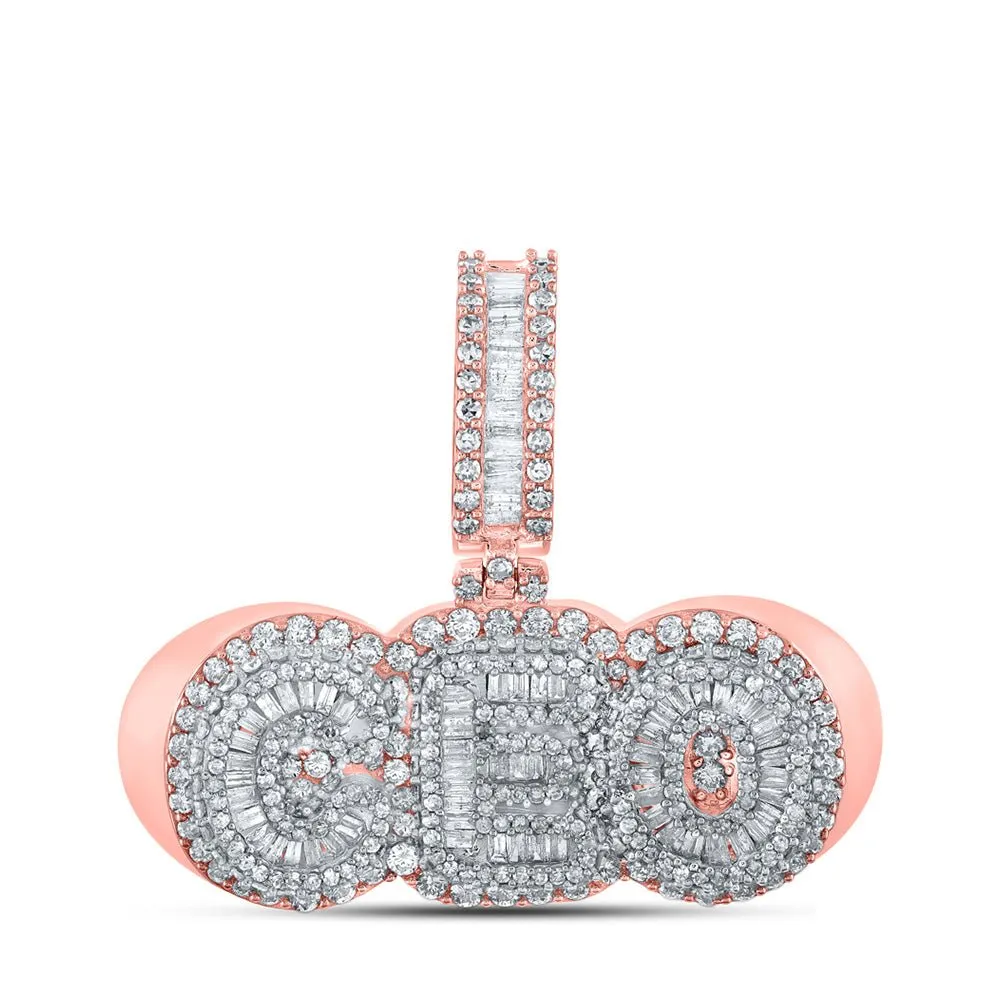 10kt Two-tone Gold Baguette Diamond CEO Charm Pendant - 3 Cttw