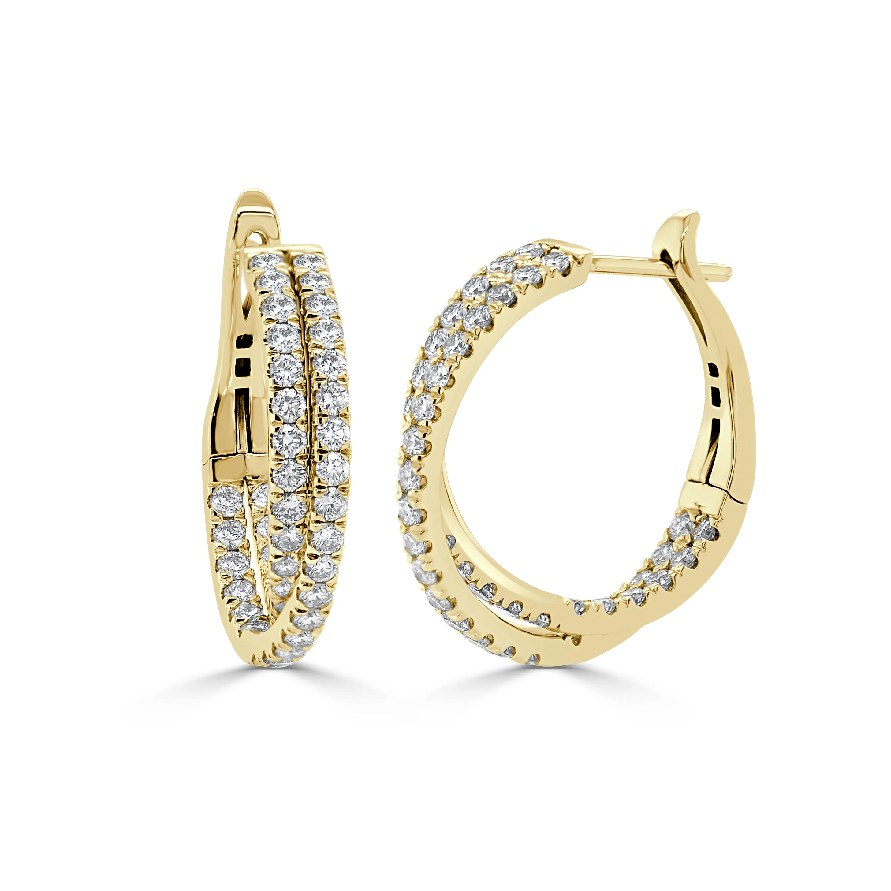 14K Gold Round Diamond Two Tone Hoop Earrings - 2.02ct