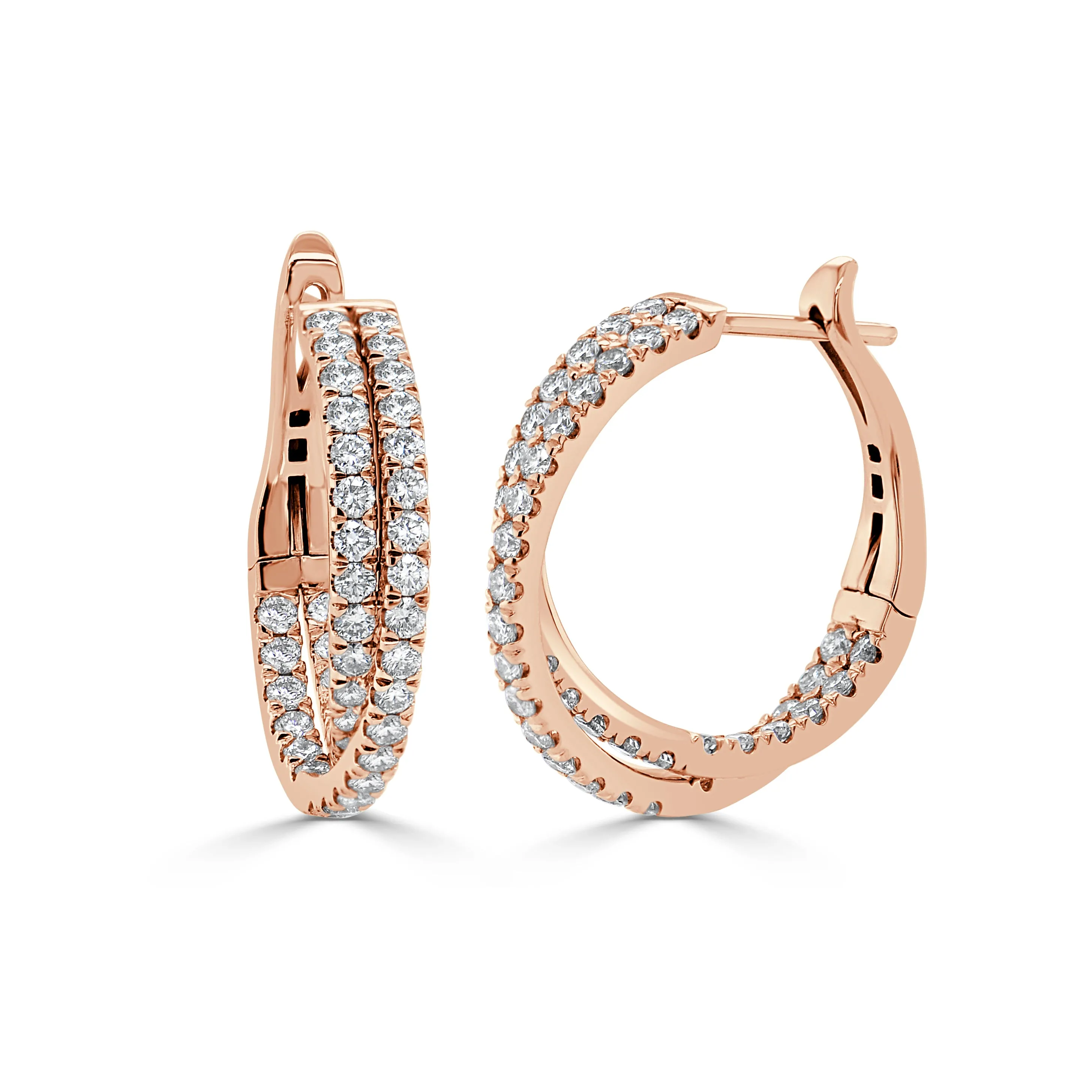 14K Gold Round Diamond Two Tone Hoop Earrings - 2.02ct