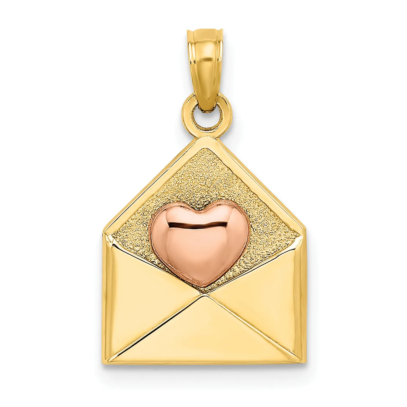 14k Rose and Yellow Gold 3-D XOXO Envelope Heart Charm Pendant