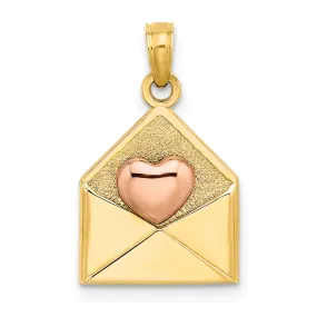 14k Rose and Yellow Gold 3-D XOXO Envelope Heart Charm Pendant
