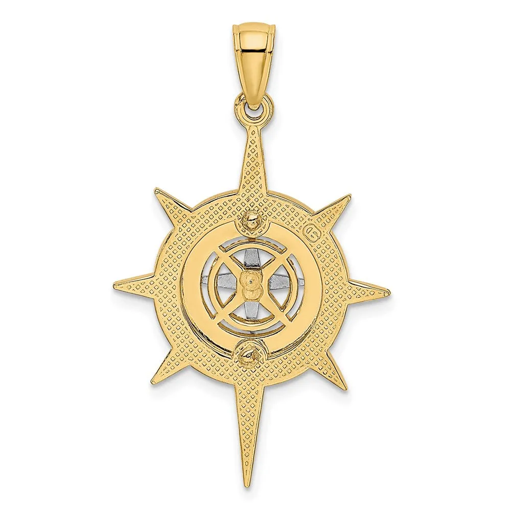 14k Two-tone 21.3 mm Two-Tone Star w/ Nautical Compass Charm (3.9 grams)