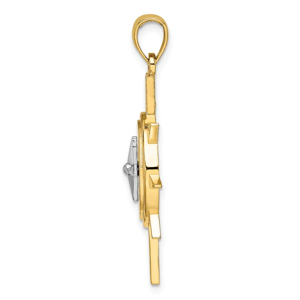 14k Two-tone 21.3 mm Two-Tone Star w/ Nautical Compass Charm (3.9 grams)