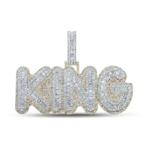 14kt Two-tone Gold Baguette Diamond KING Charm Pendant - 5-1/4 Cttw