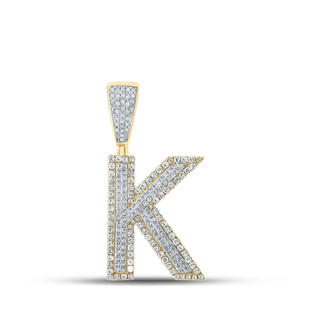 14kt Two-tone Gold Men's Diamond K Initial Letter Charm Pendant - 7/8 Cttw | Splendid Jewellery