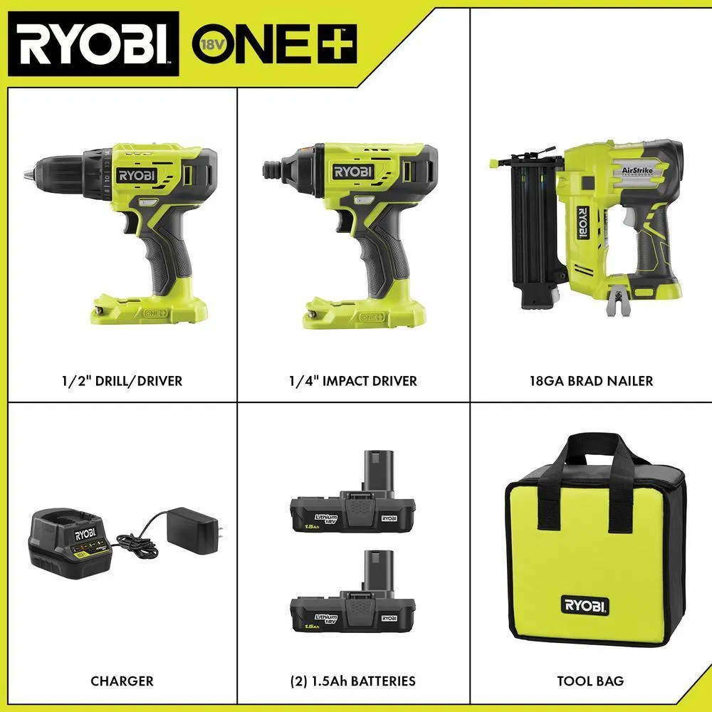 18-Volt ONE  Lithium-Ion Cordless 3-Tool Combo Kit with Drill/Driver, Impact Driver, AirStrike 18-Gauge Brad Nailer