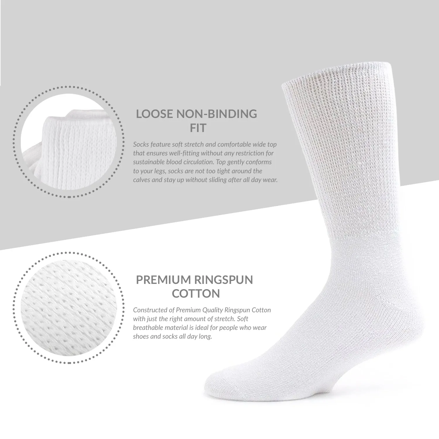 180 Pairs of Premium Cotton Loose Top Diabetic Neuropathy Socks (Grey)