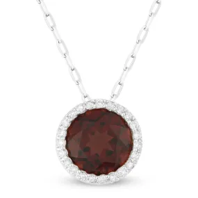 1.90Ct Garnet 16"pendant Necklace In 14K White Gold