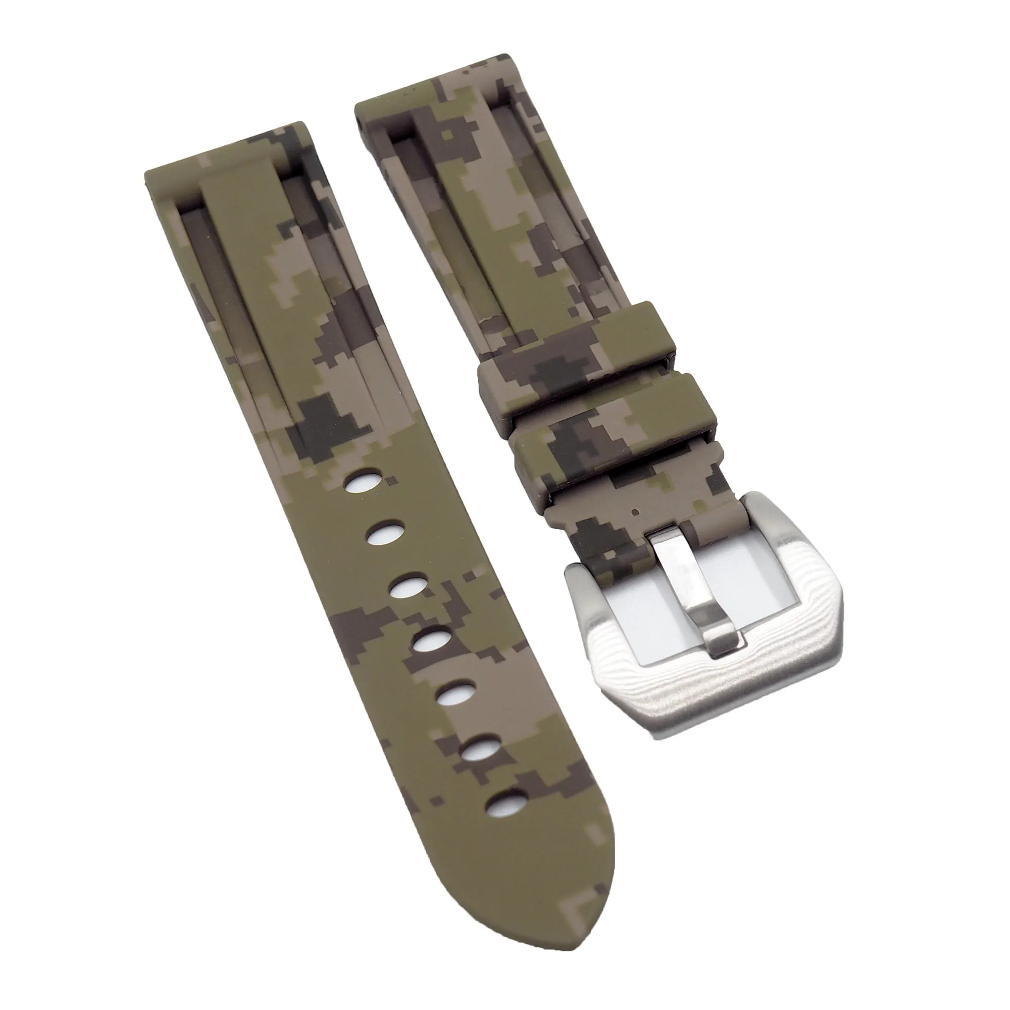 22mm Brown Digital Camo Rubber Watch Strap For Panerai