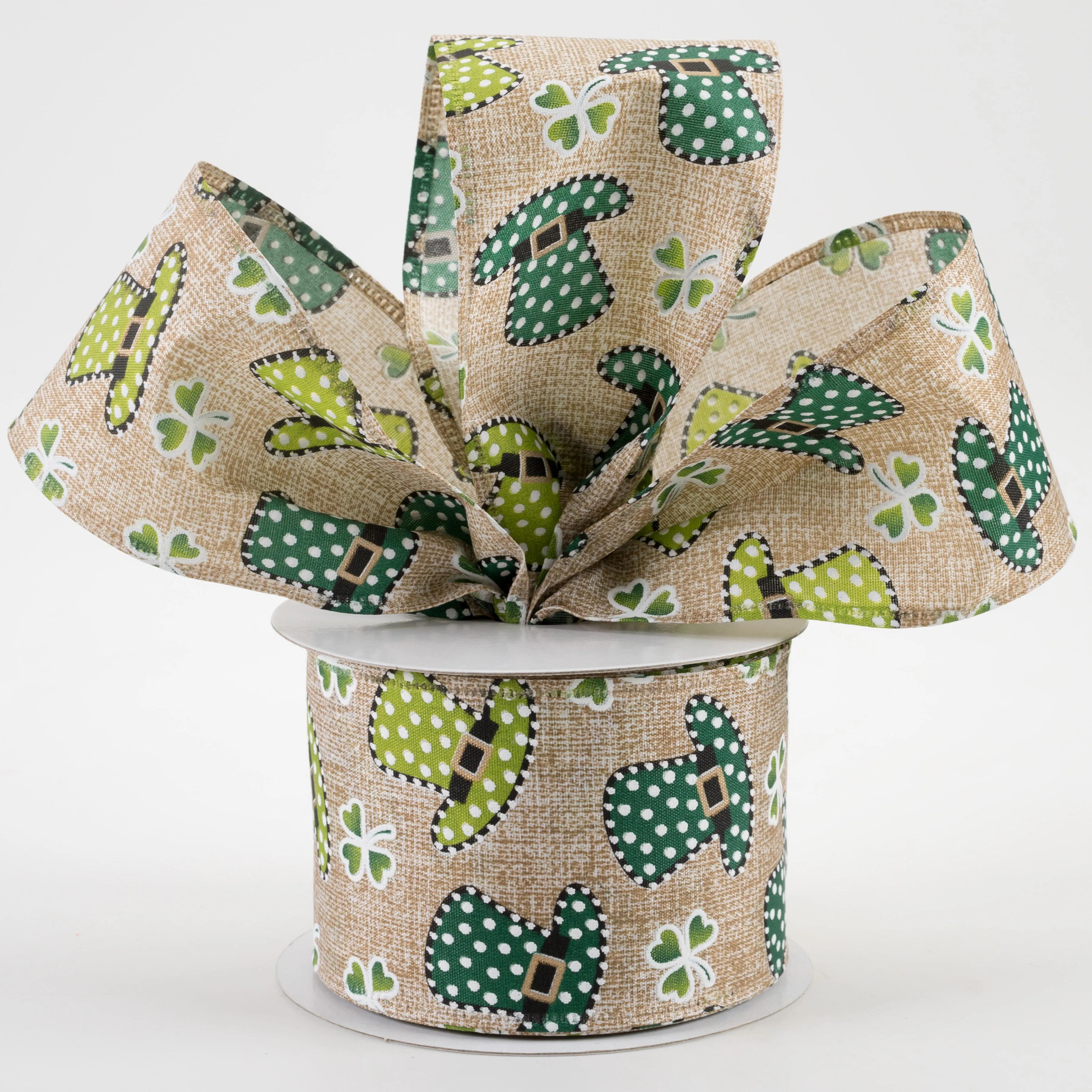 2.5" Polka Dot St. Pat Hats Print Linen Ribbon (10 Yards)