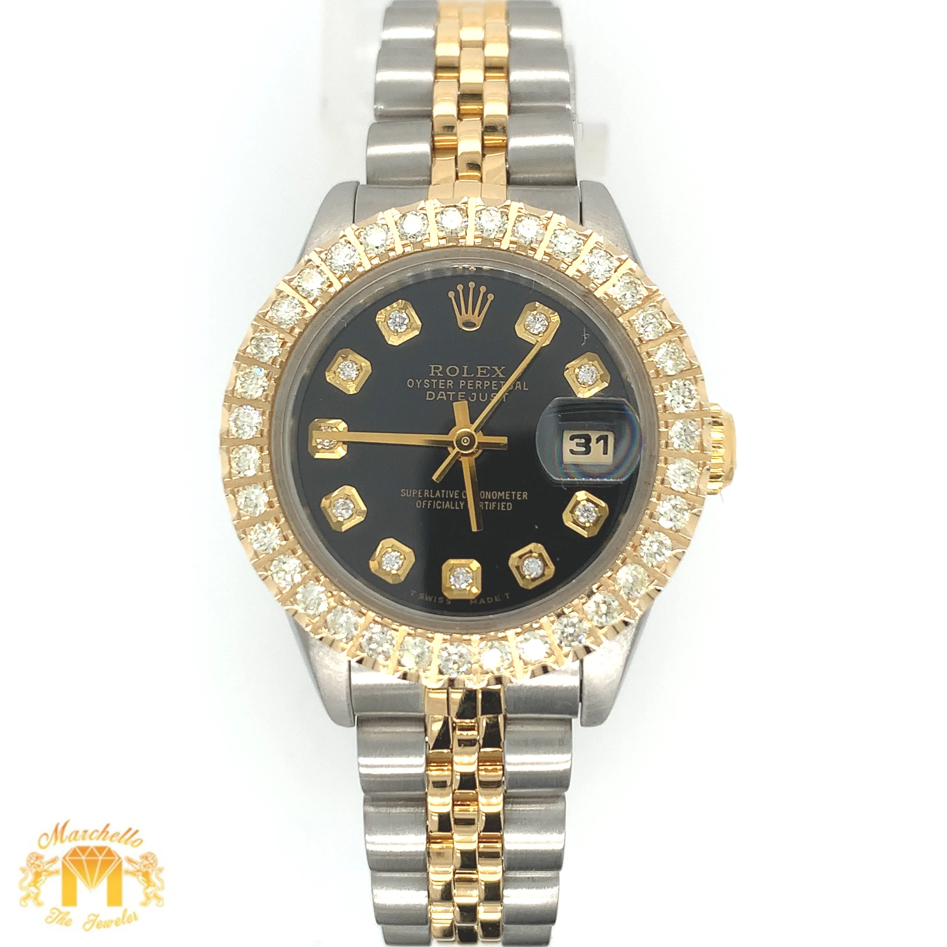 26mm Ladies’ Rolex Datejust Diamond  Watch with Two-tone Jubilee Bracelet (custom black diamond dial)