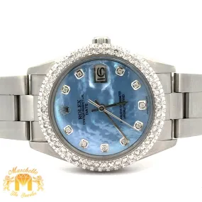 34mm Rolex Diamond Watch with Stainless Steel Oyster Bracelet (Mother of pearl diamond dial)
