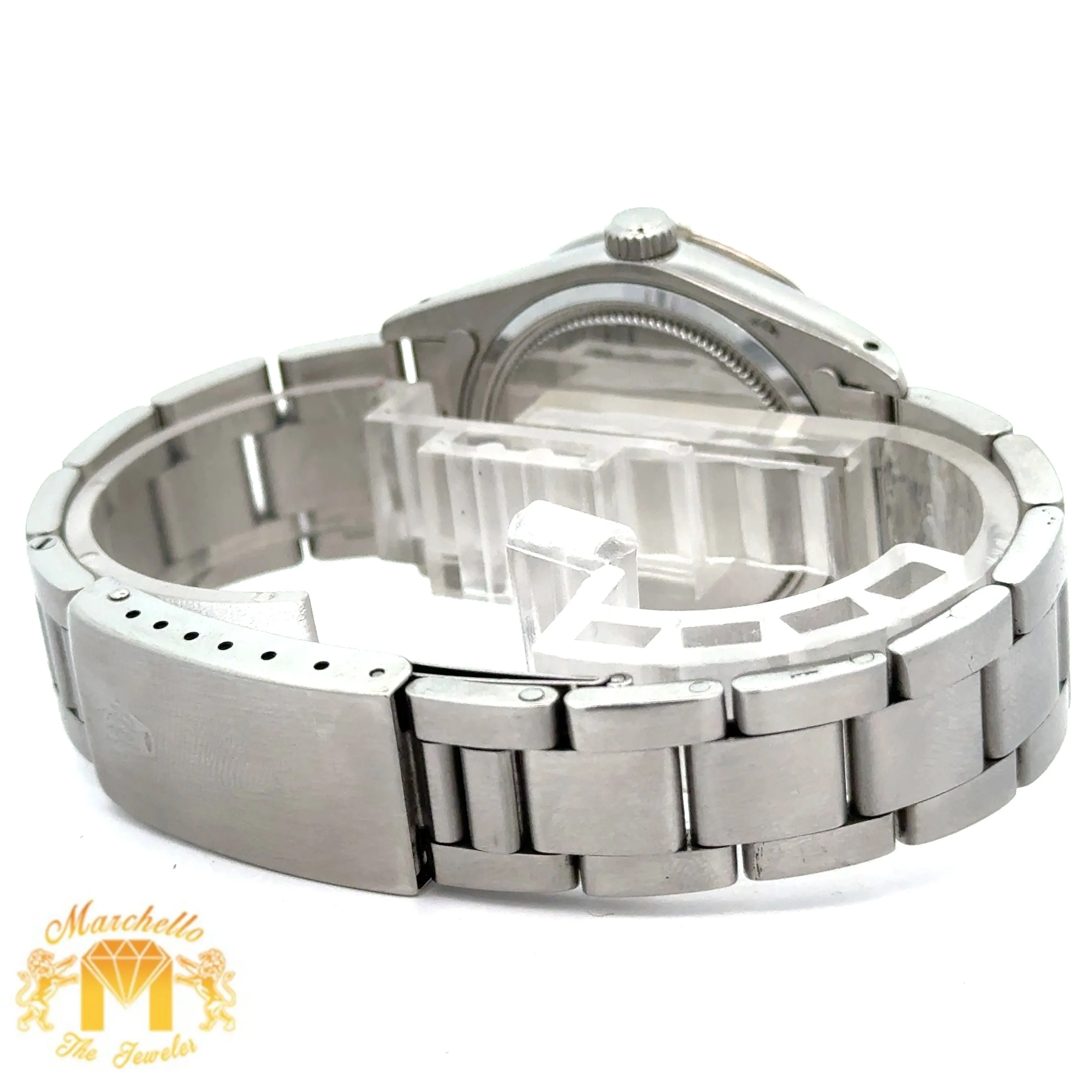 34mm Rolex Diamond Watch with Stainless Steel Oyster Bracelet (Mother of pearl diamond dial)