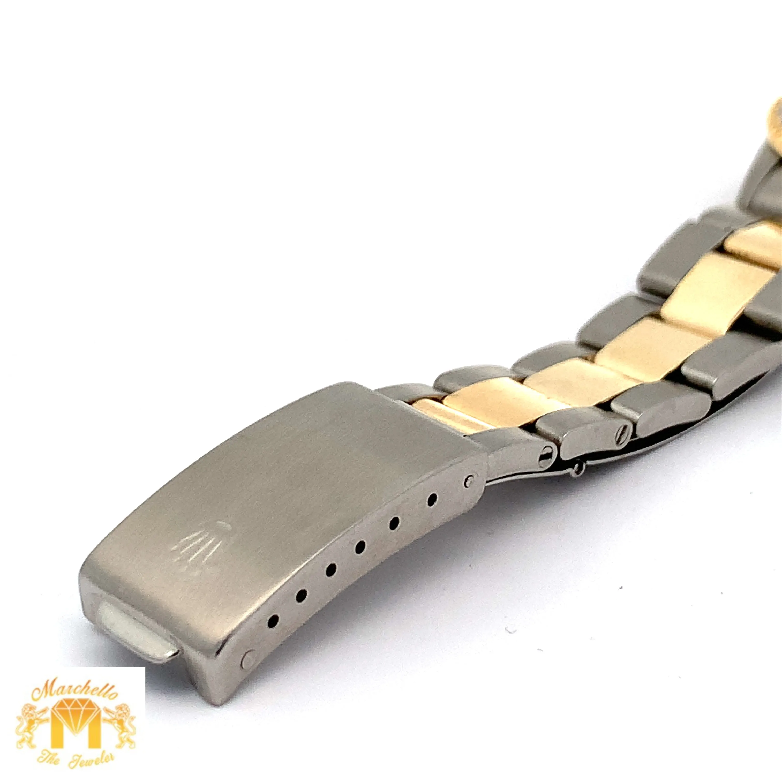 34mm Rolex Watch with Two-Tone Oyster Bracelet (Mother of pearl (MOP) dial with diamonds)