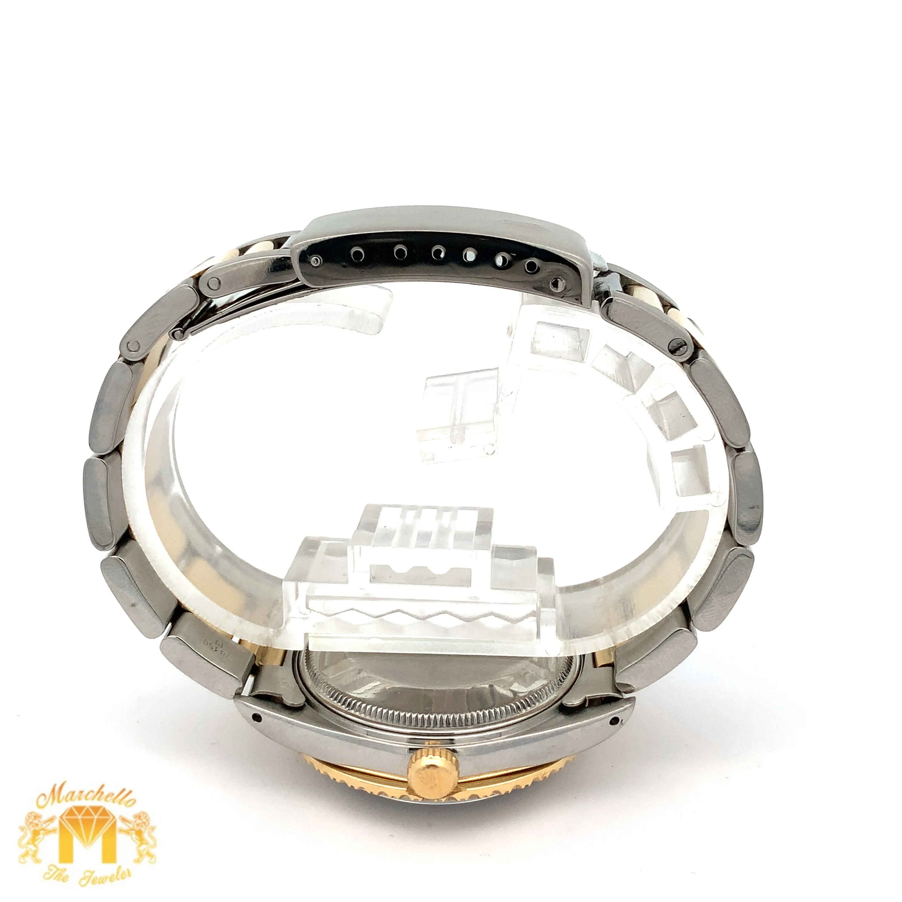 34mm Rolex Watch with Two-Tone Oyster Bracelet (Mother of pearl (MOP) dial with diamonds)