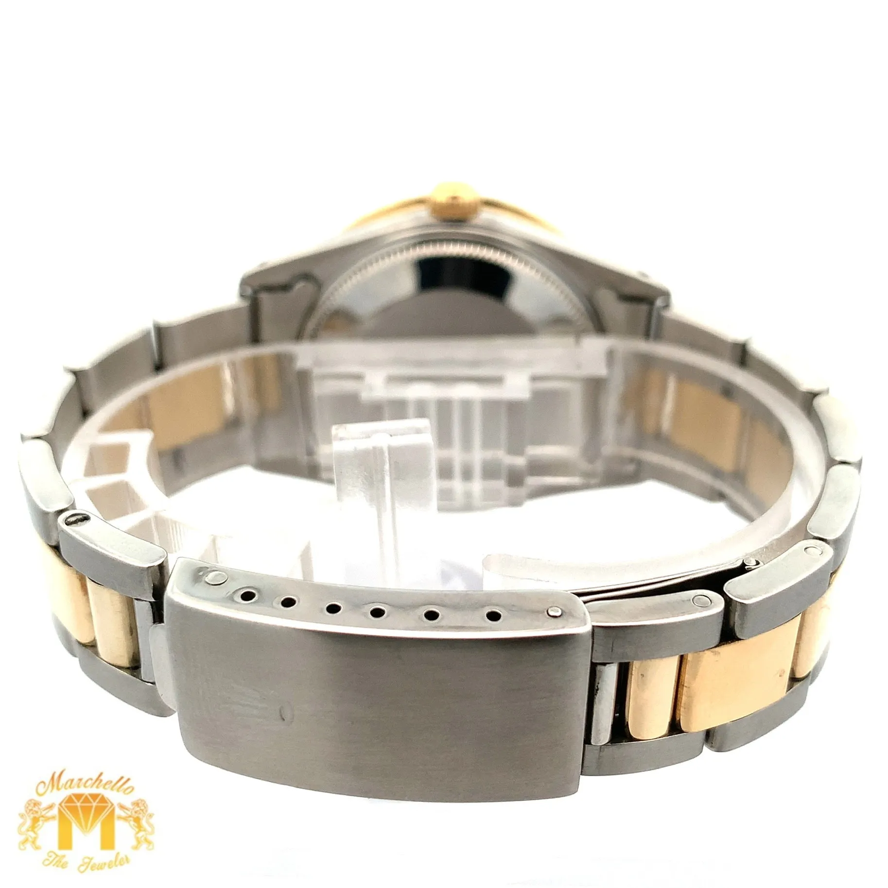 34mm Rolex Watch with Two-Tone Oyster Bracelet (Mother of pearl (MOP) dial with diamonds)