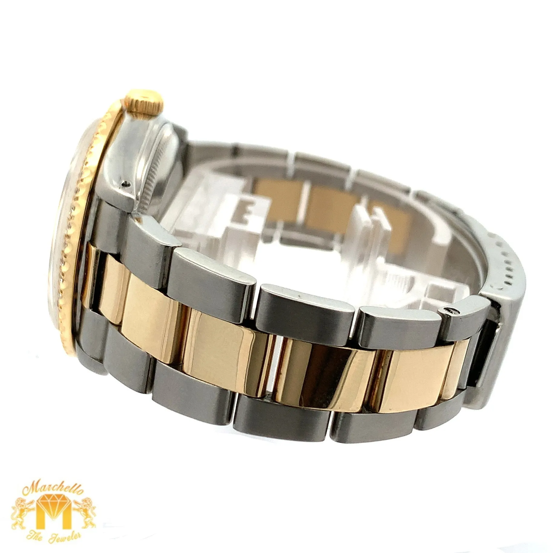 34mm Rolex Watch with Two-Tone Oyster Bracelet (Mother of pearl (MOP) dial with diamonds)