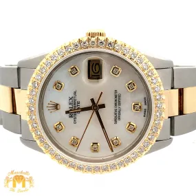 34mm Rolex Watch with Two-Tone Oyster Bracelet (Mother of pearl (MOP) dial with diamonds)