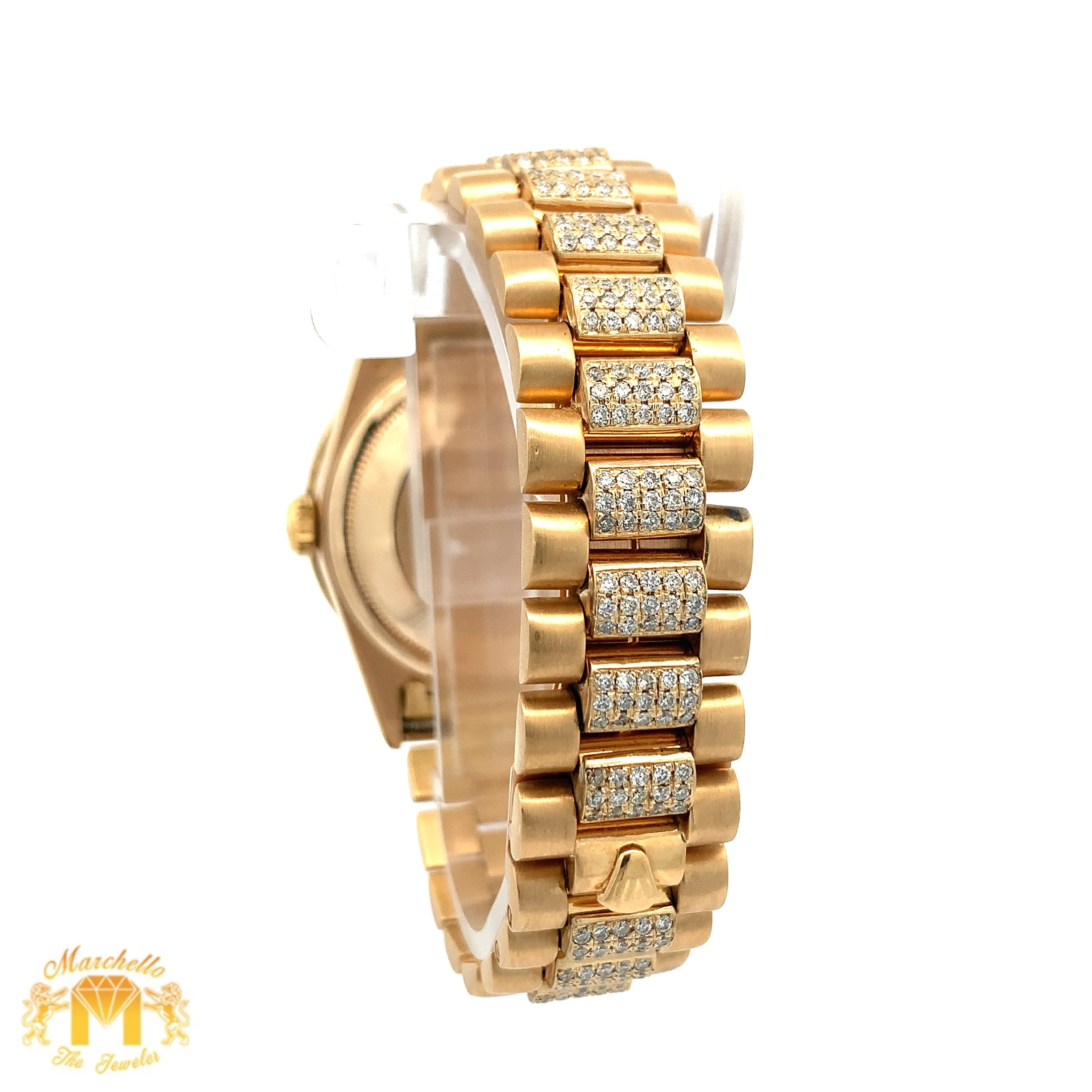 36mm 18k Yellow Gold Rolex Day-Date Diamond Watch (black dial, quick-set)