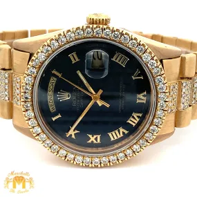 36mm 18k Yellow Gold Rolex Day-Date Diamond Watch (black dial, quick-set)