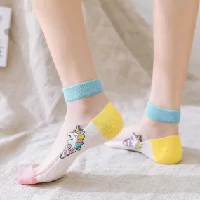 5 Pairs Women Cartoon Fruit Design Silk Socks