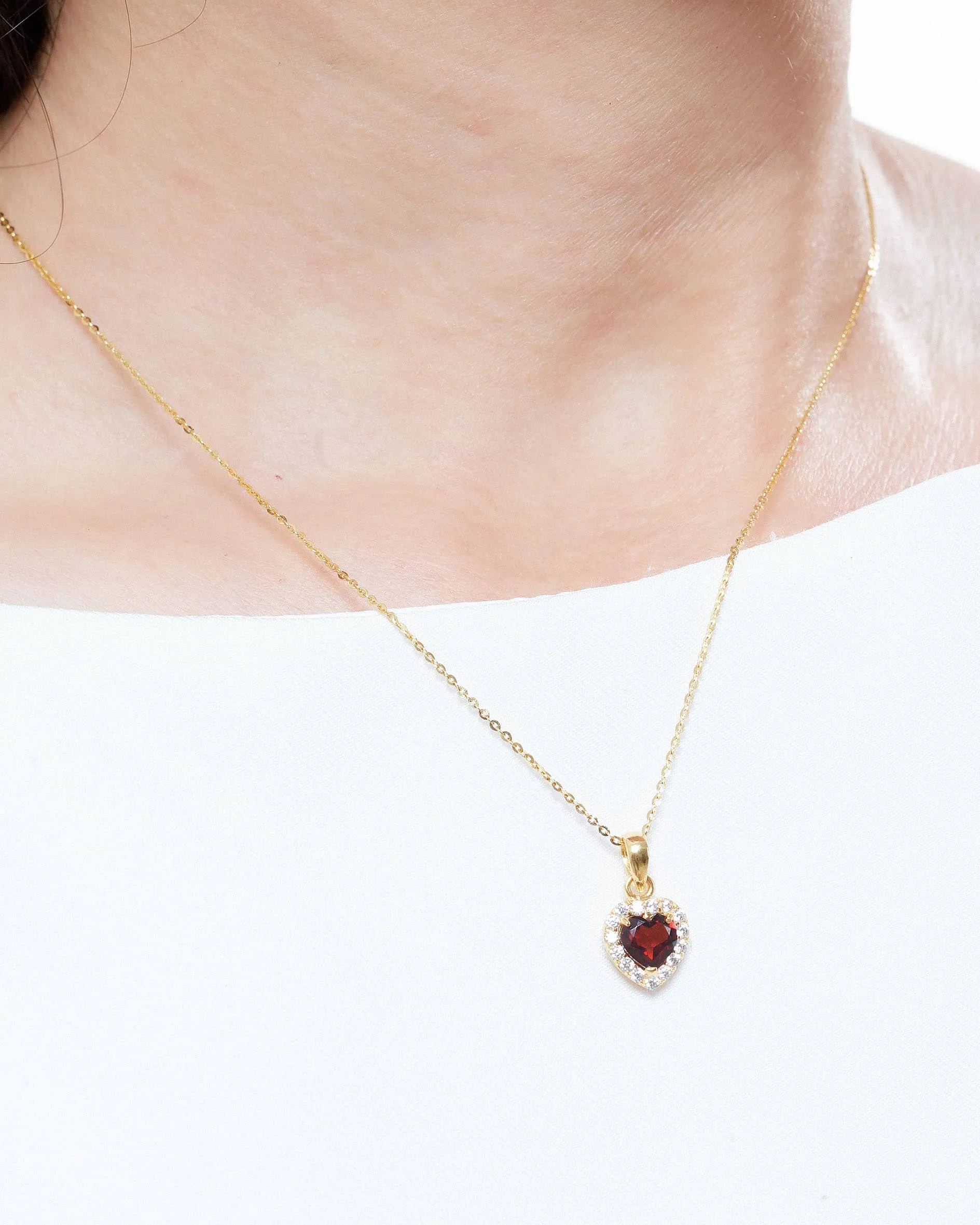 6mm Heart-cut Red Garnet Halo Pendant in 14K Yellow Gold