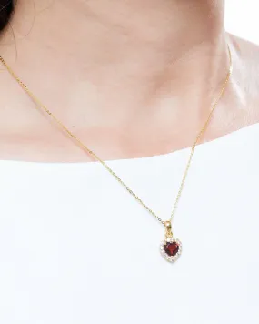 6mm Heart-cut Red Garnet Halo Pendant in 14K Yellow Gold