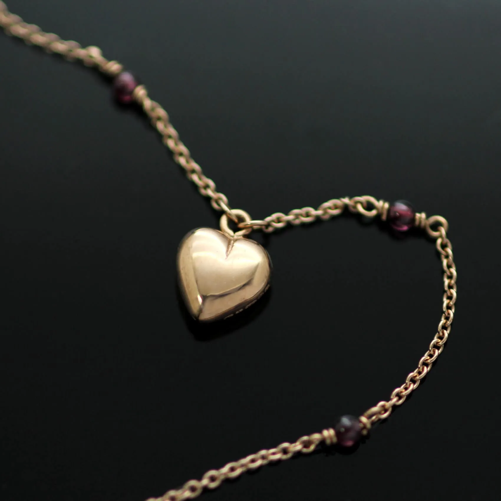 9ct Rose Gold Heart & Garnet Bead Necklace