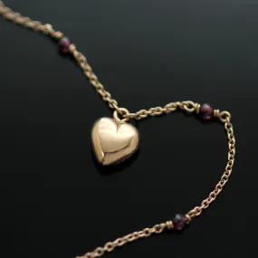 9ct Rose Gold Heart & Garnet Bead Necklace