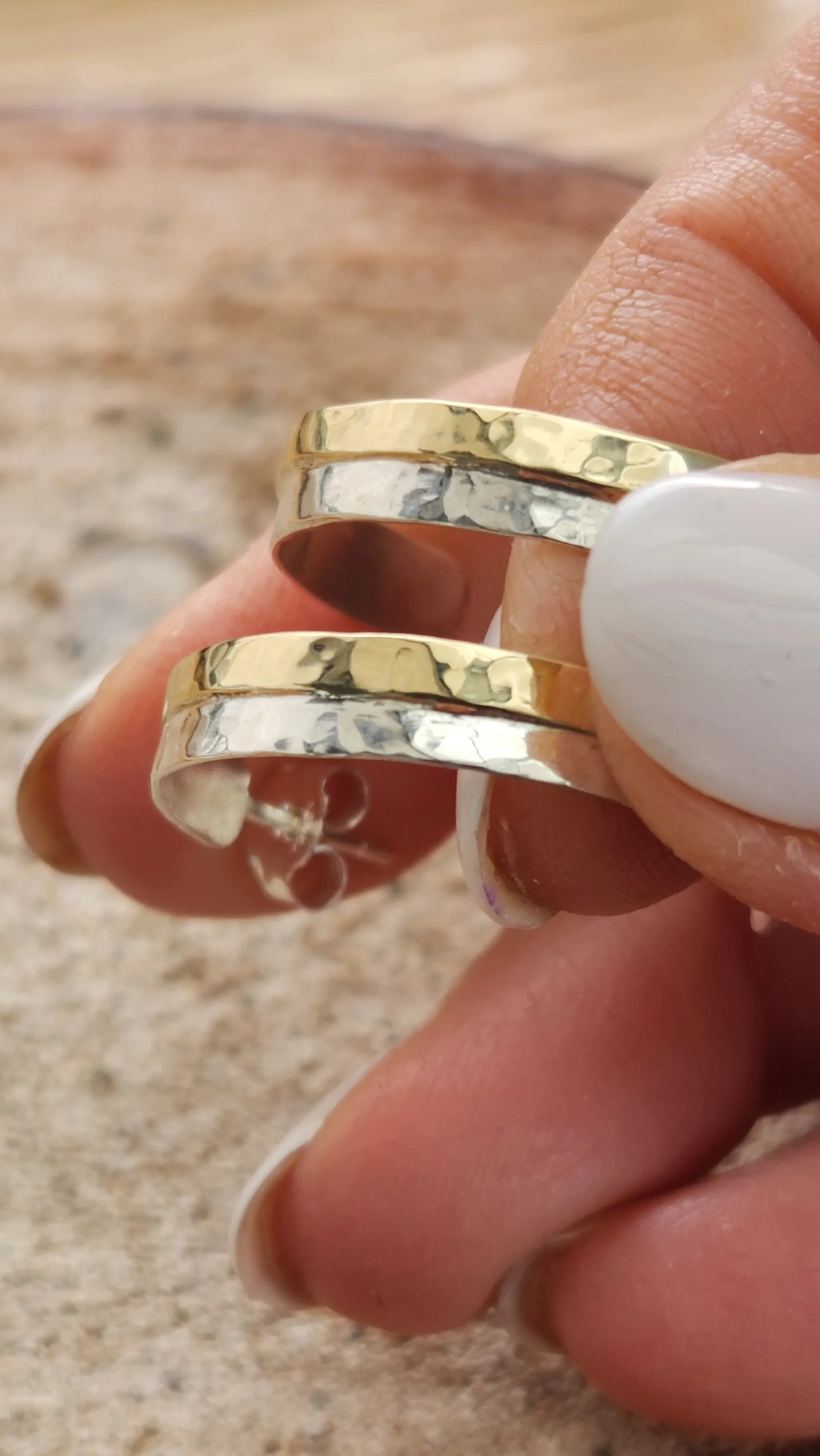 9K Solid and Silver Hoop Earrings - Two Tone Earrings