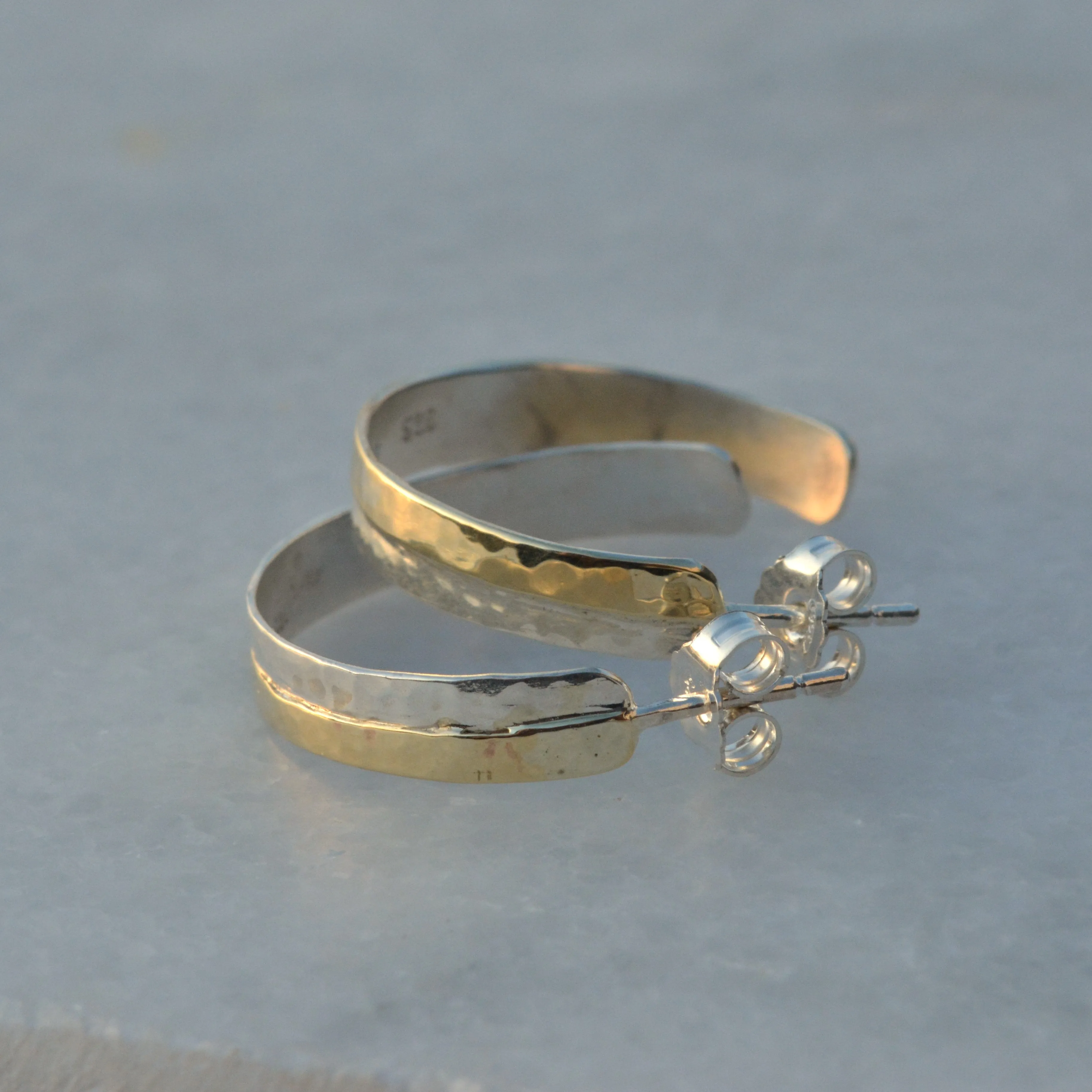 9K Solid and Silver Hoop Earrings - Two Tone Earrings