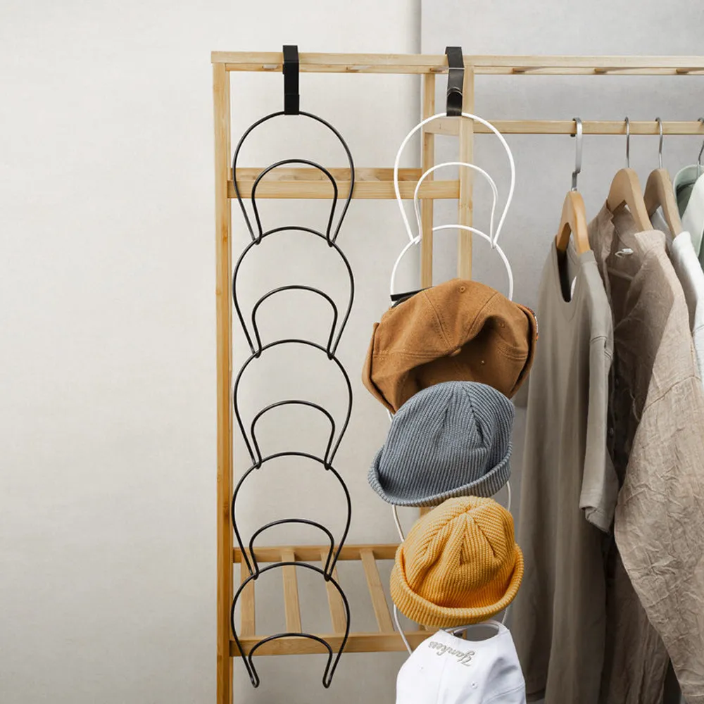 Adjustable 5-Hook Hanging Wig Hat Racks Over The Door Baseball Caps Holder Organizer White