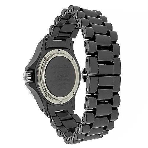 Avianne&Co Mens Ceramic Stainless Steel Black Chrono Black Diamond Watch 1.32 Ctw