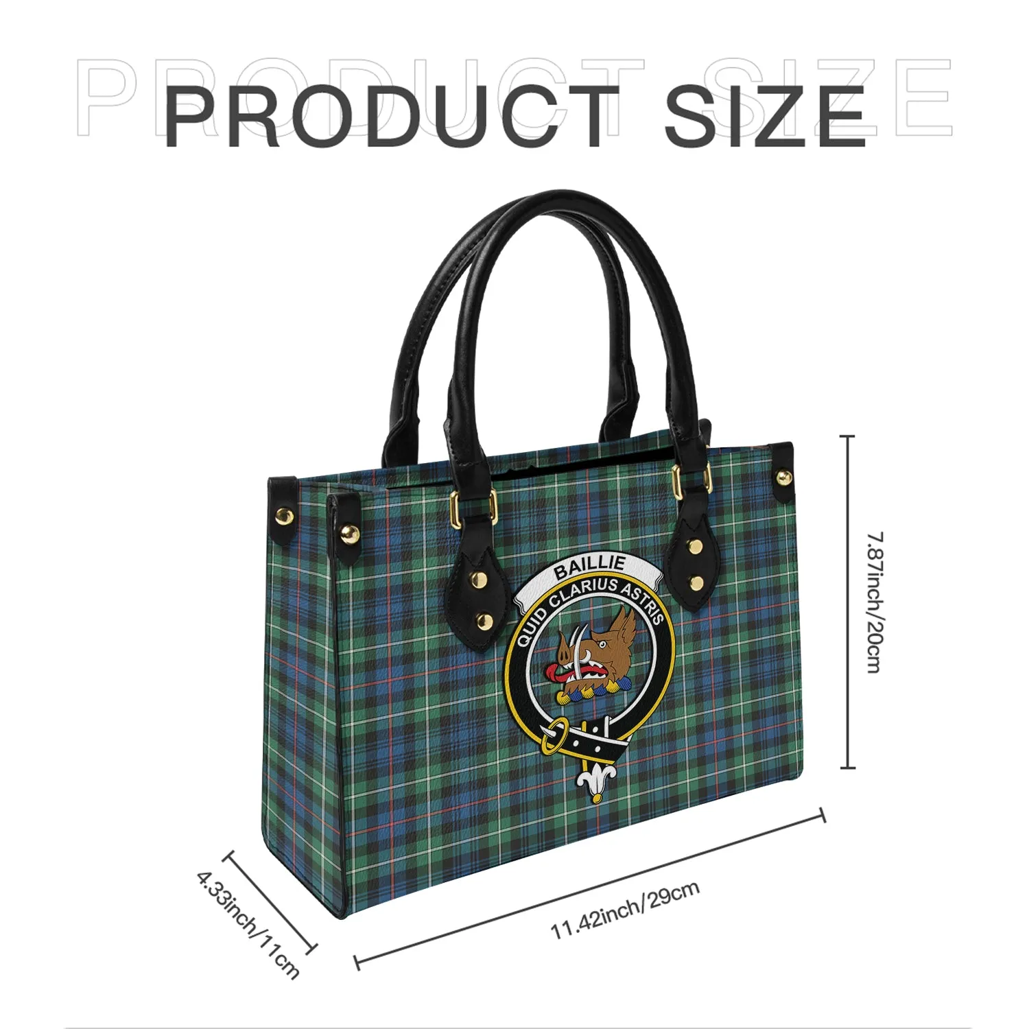 Baillie Ancient Tartan Leather Bag with Family Crest
