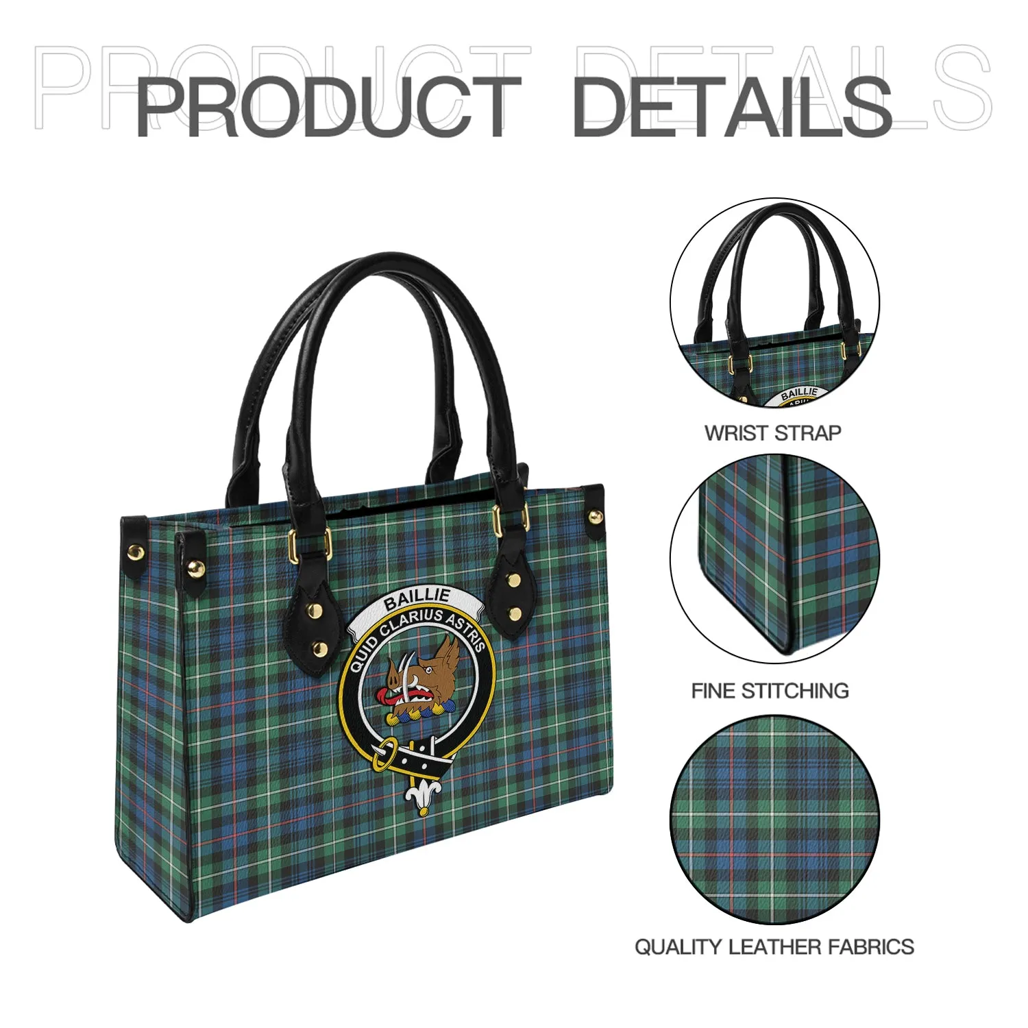 Baillie Ancient Tartan Leather Bag with Family Crest