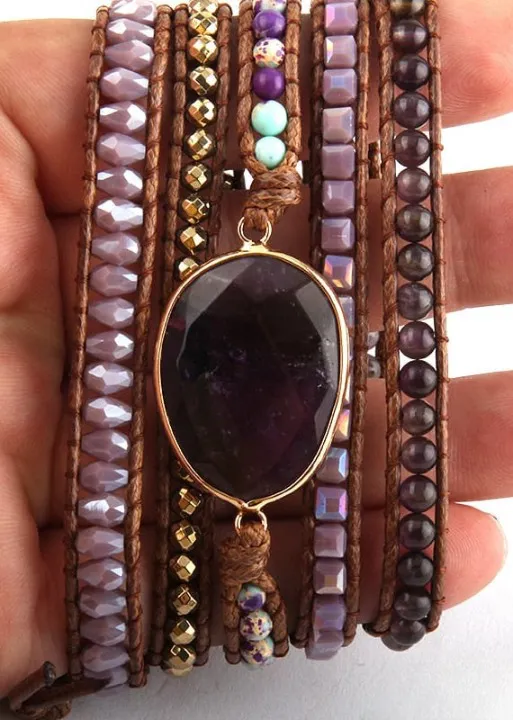 Beaded Leather Wrap Bracelet