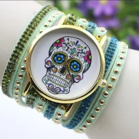 Beautiful Flower Skull Lint Bracelet Watch
