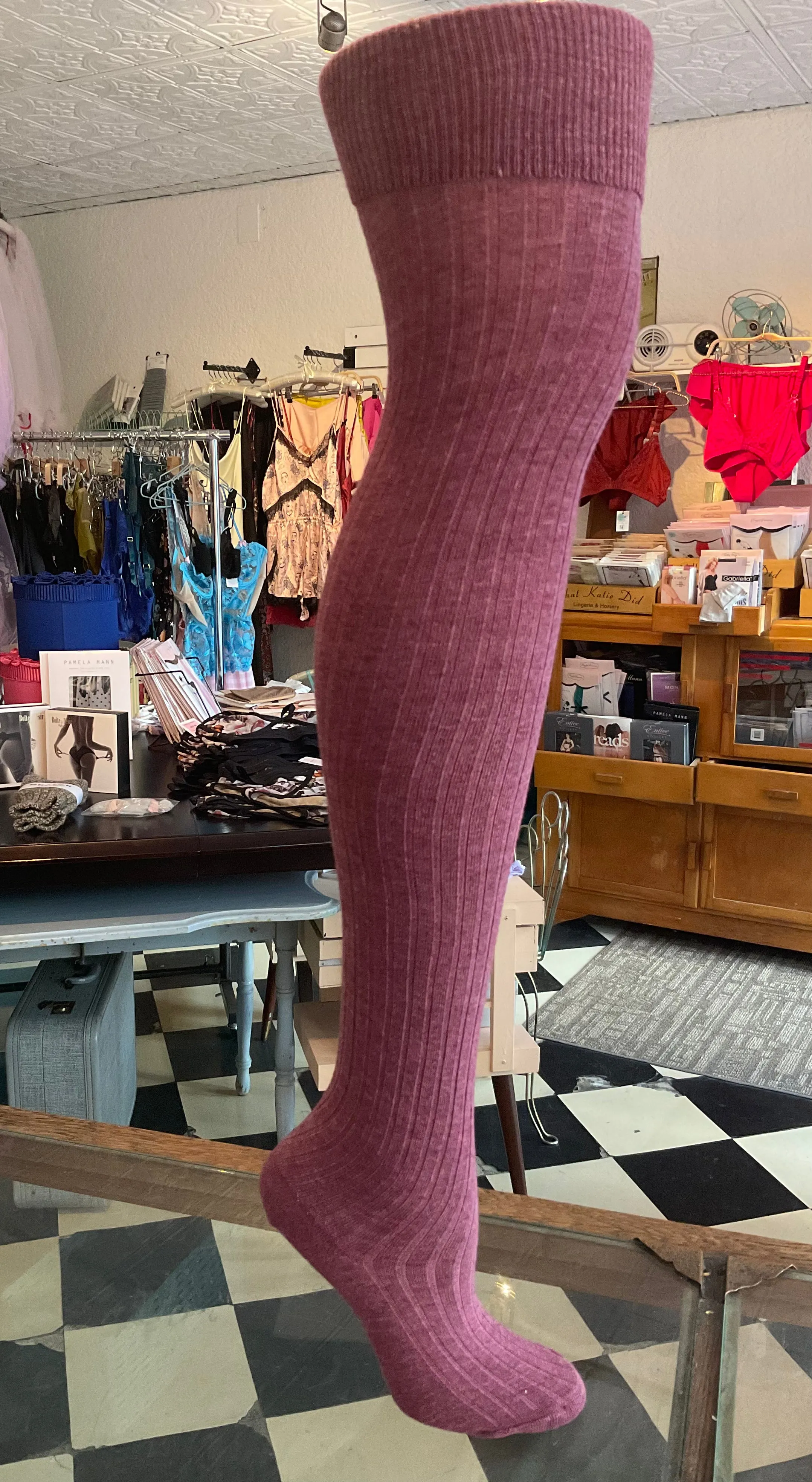 Berry Melange Cotton Over The Knee Socks