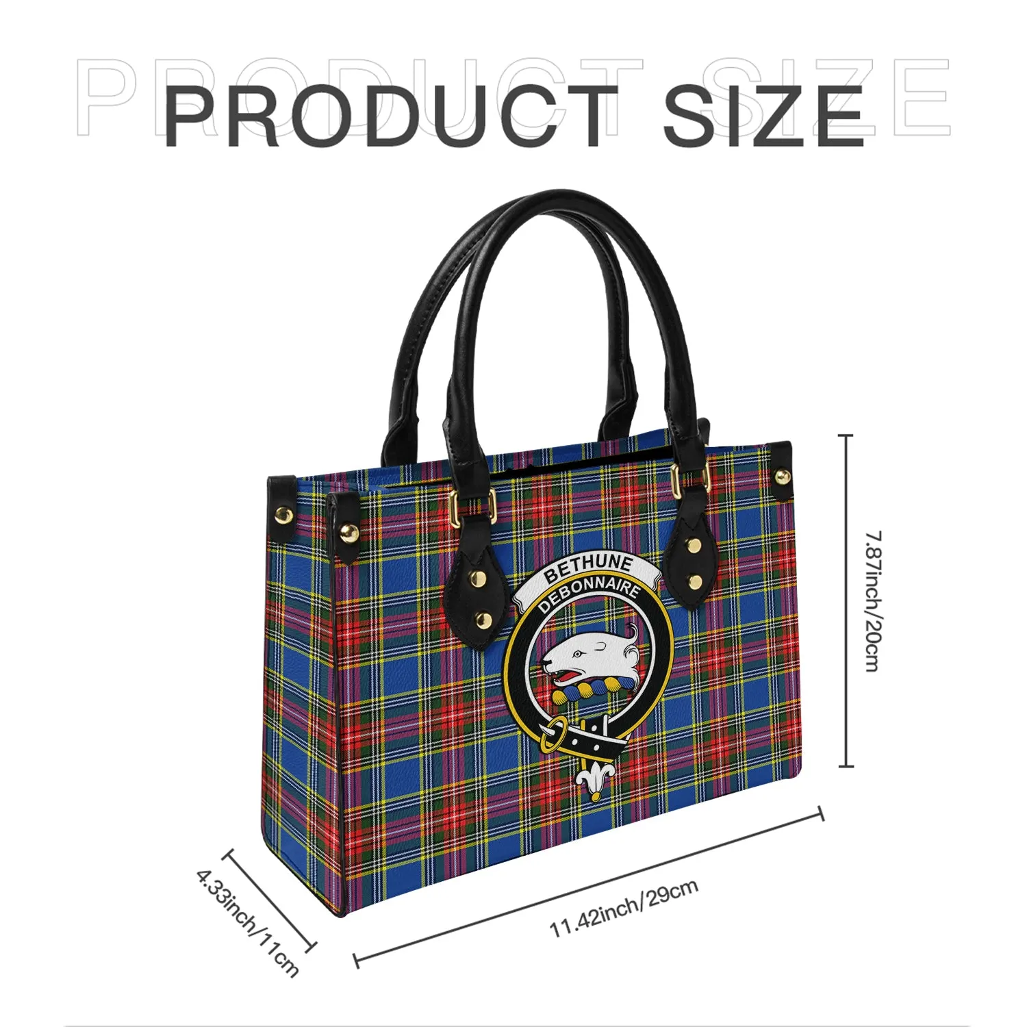 Bethune Tartan Leather Bag with Family Crest