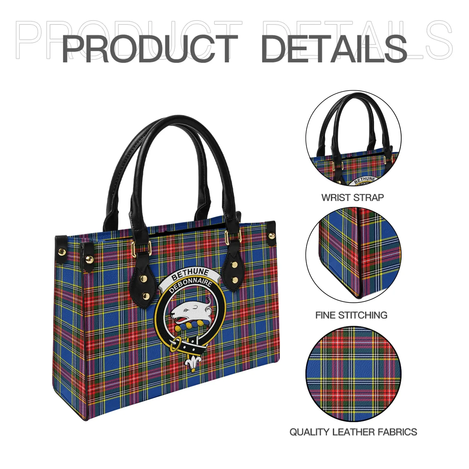 Bethune Tartan Leather Bag with Family Crest