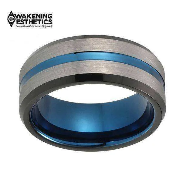 Black and Blue Tungsten Carbide Ring