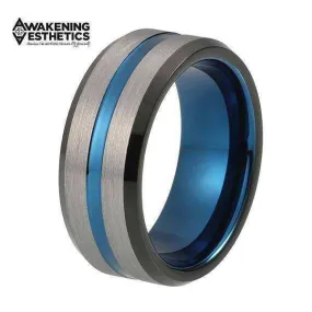 Black and Blue Tungsten Carbide Ring