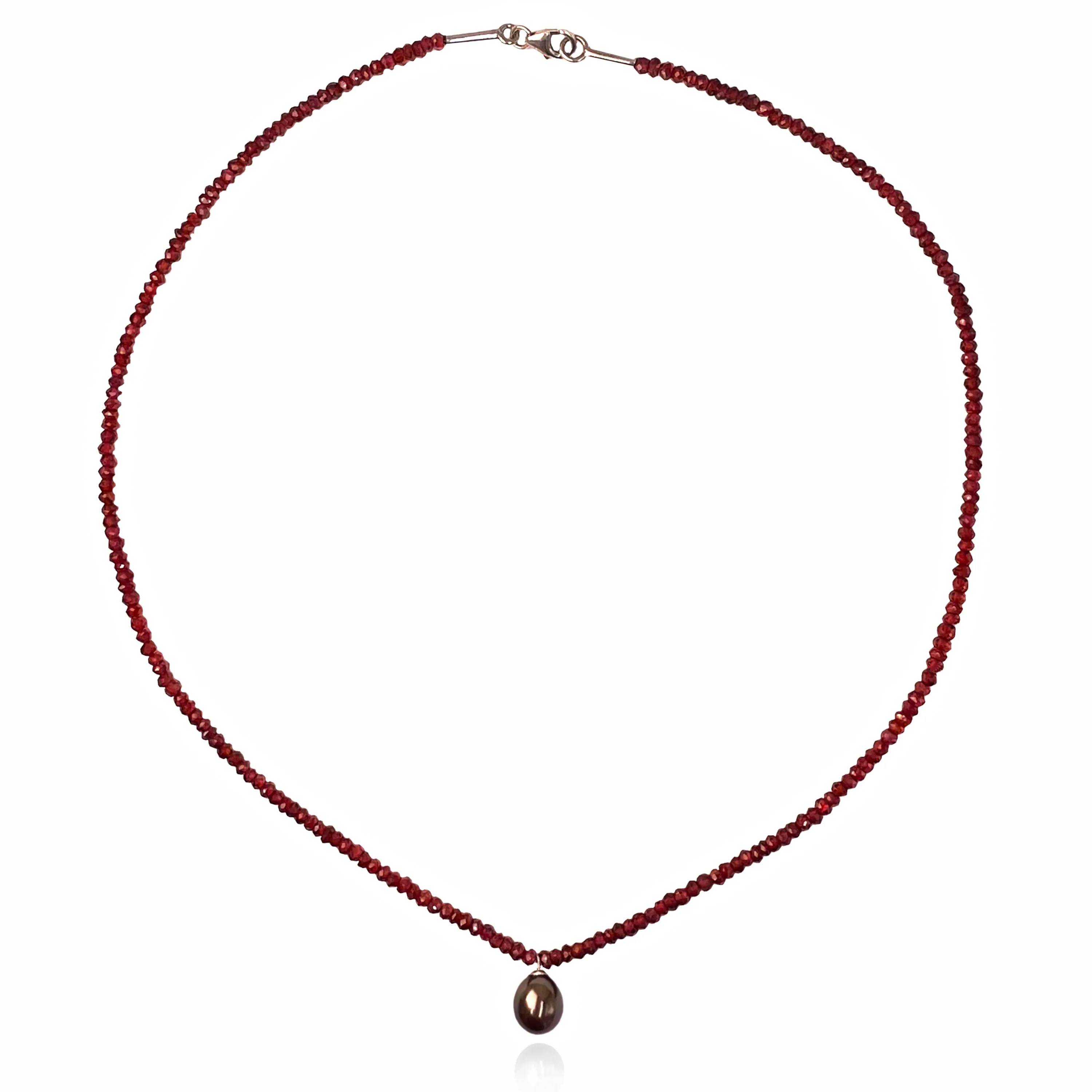 Black Freshwater Pearl & Garnet Drop Necklace