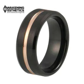 Black Matte Grooved Beveled Edge Tungsten Ring