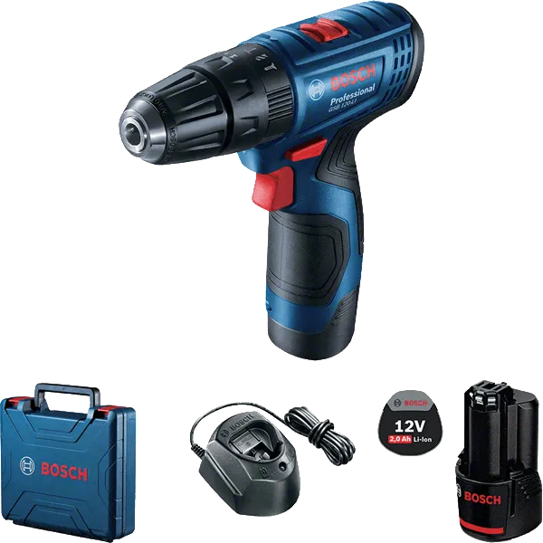Bosch Cordless Percussion Driver Drill, 10mm, 12V, Li-ion, Extra Battery Included GSB120 LI Professional