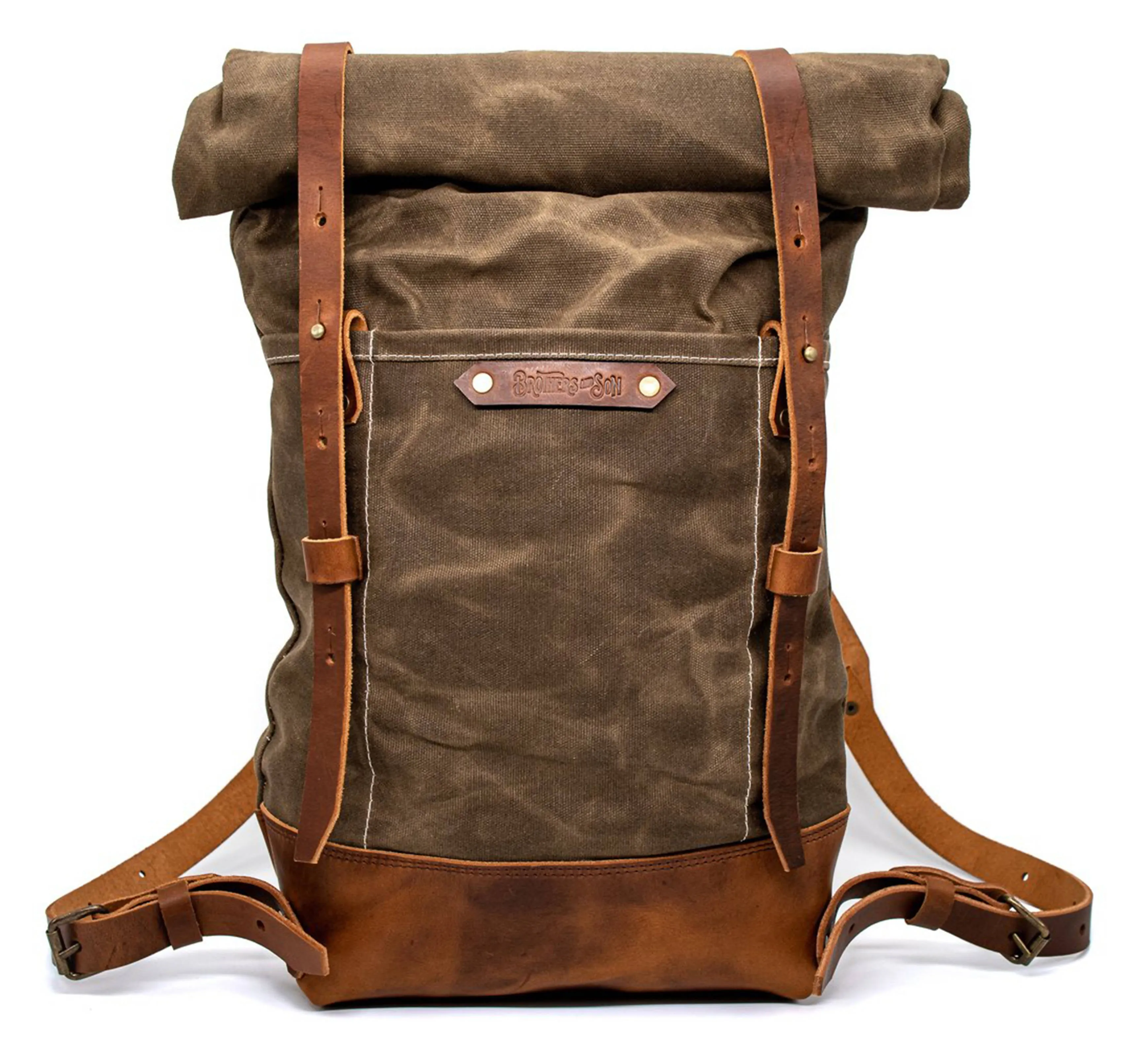Brothers & Son The Pioneer Aloe Green Canvas and Leather Backpack