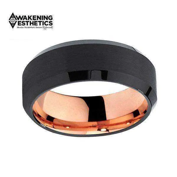 Brushed Black Beveled Edges Tungsten Ring